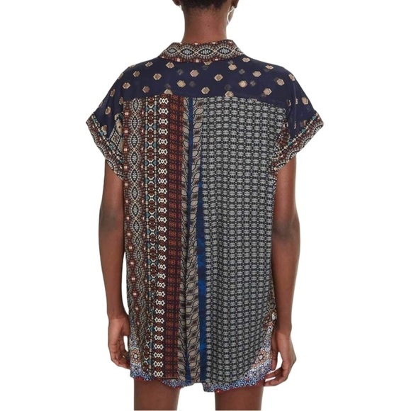 Desigual Azhar Mixed Pattern Short Sleeve Blouse Sz Sm - Picture 6 of 13